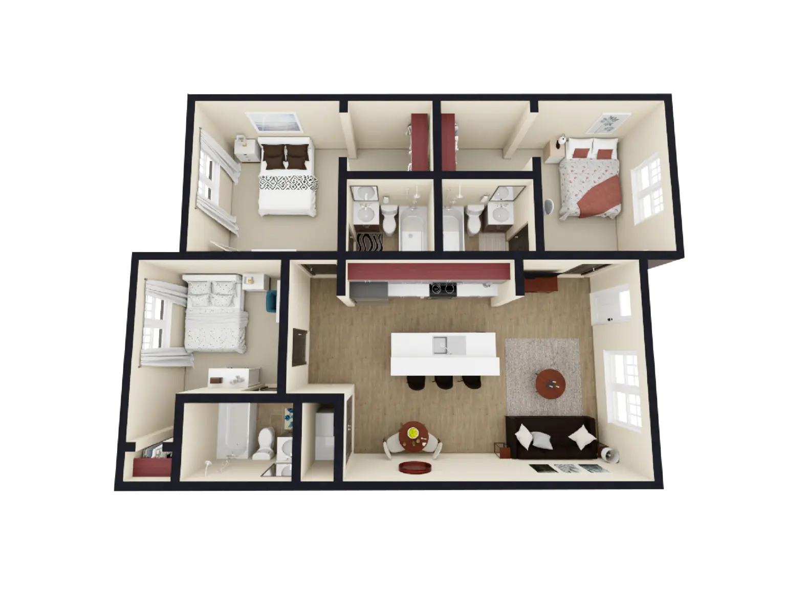 A - 3 Bed / 3 Bath - $635