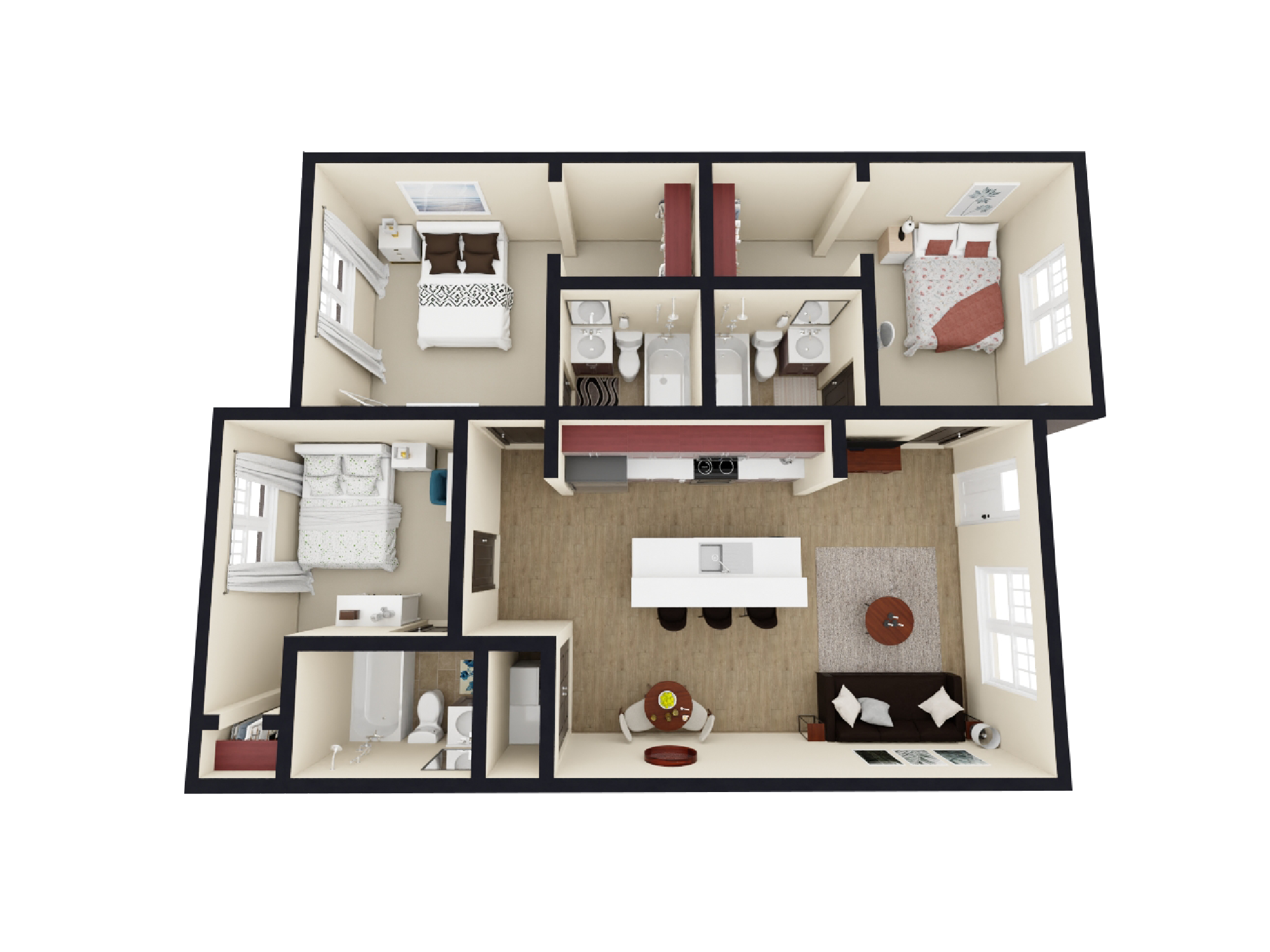 A - 3 Bed / 3 Bath - 1,125 sq. ft - Starting at $625